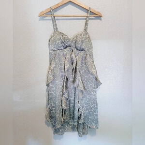 💚5/$25 Love Tease Silver Gray & White Ruffled Flirty Mini Dress SMALL
